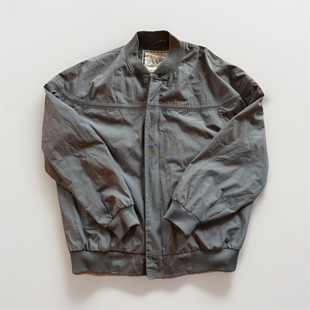 Munsingwear Men’s Gray Bomber Jacket XL Full Zip Stand-Up Collar Golf